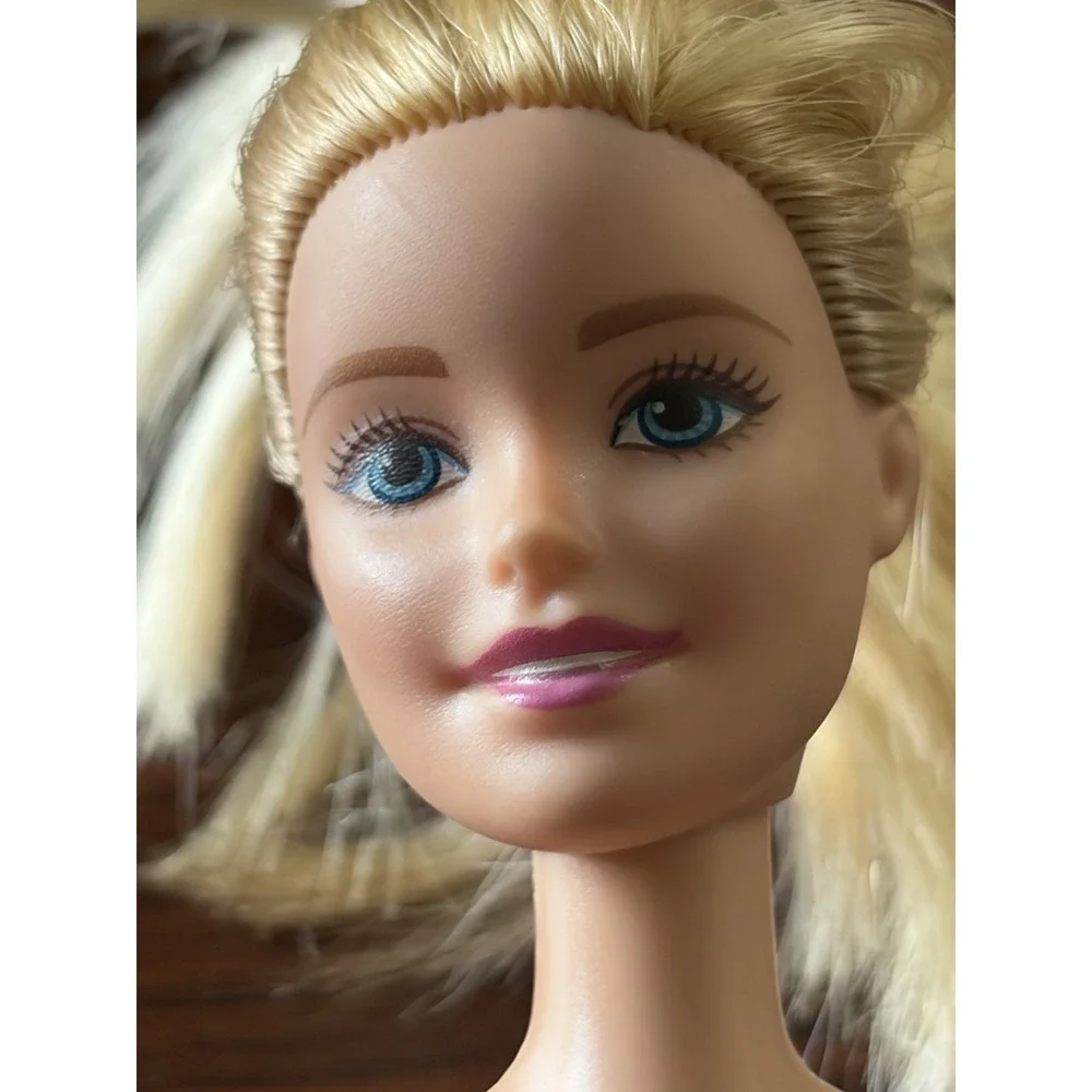 2015 Mattel Barbie Doll Blonde Hair Blue Floral Dress Pink Shoes